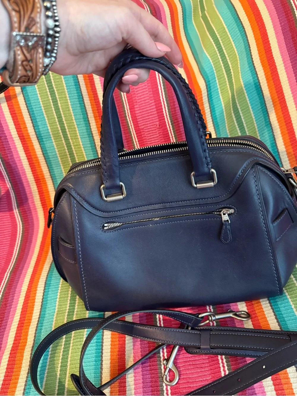 Coach Dark Navy Leather Satchel with Removable Strap